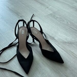 Zara Black Suede Slingback Heels
